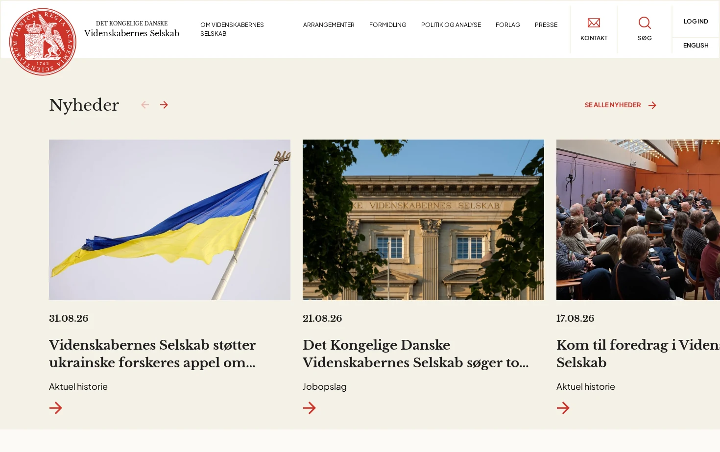 Videnskabernes Selskab 页面快照